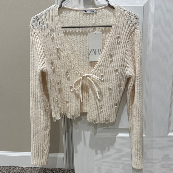 Zara Sweaters - Zara Cream Cardigan with gem Details